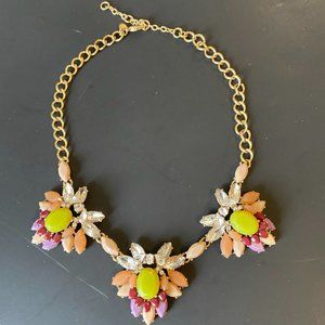 J.Crew Pink & Purple Crystal rhinestone cluster Statement Necklace -signed